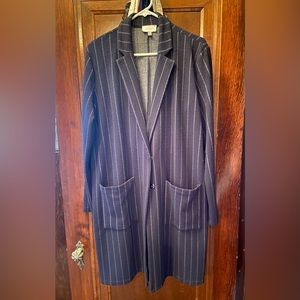 Anthropologie Harlyn Long Navy Pinstripe Knit Blazer Coat Size XL Excellent